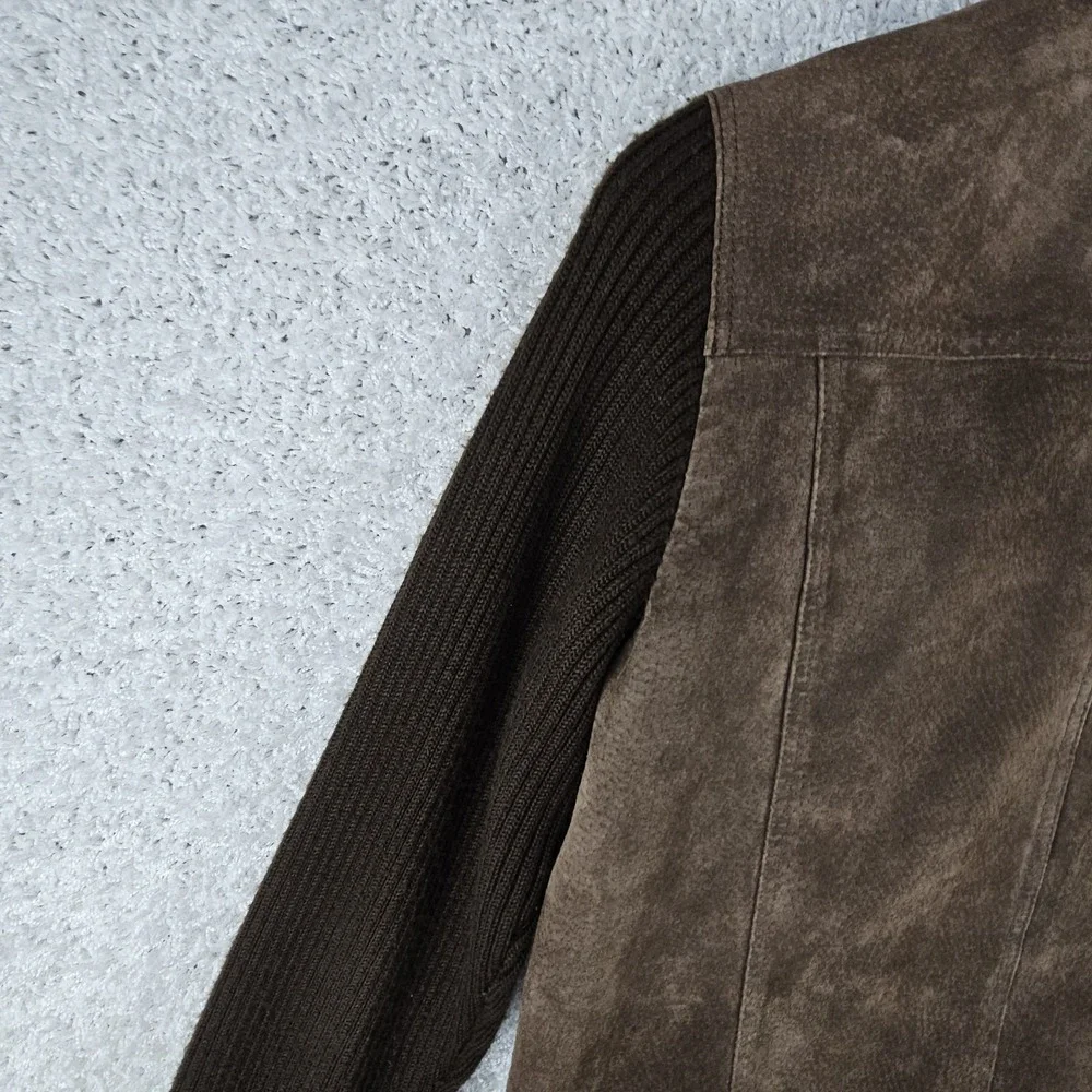 Relativity Leather Suede Button Up Jacket W/ Knit Sleeves Women's XL Chocolate‎